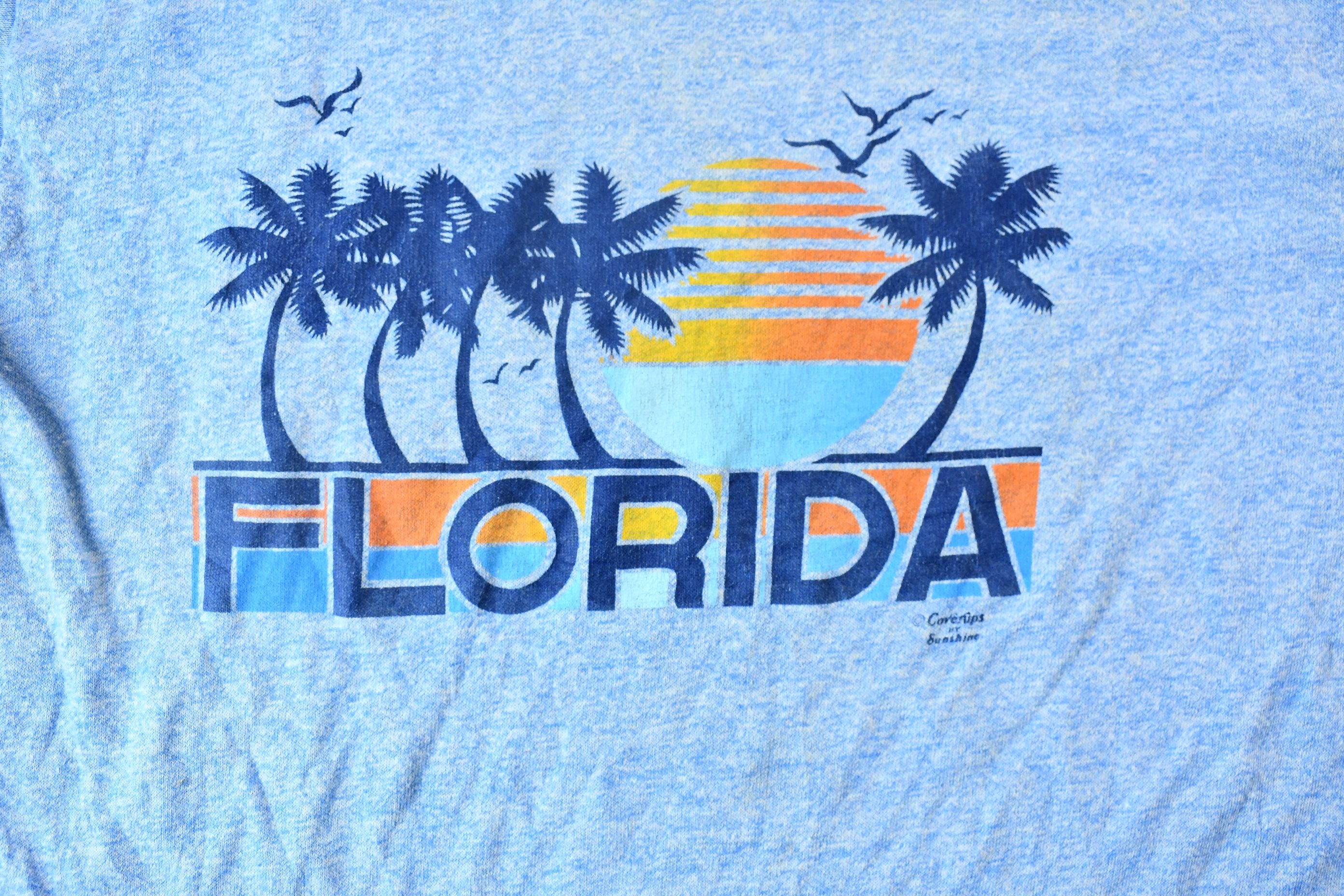 Vintage 1980s Russell Athletic Florida USA Graphic Souvenir Ringer Travel T-Shirt