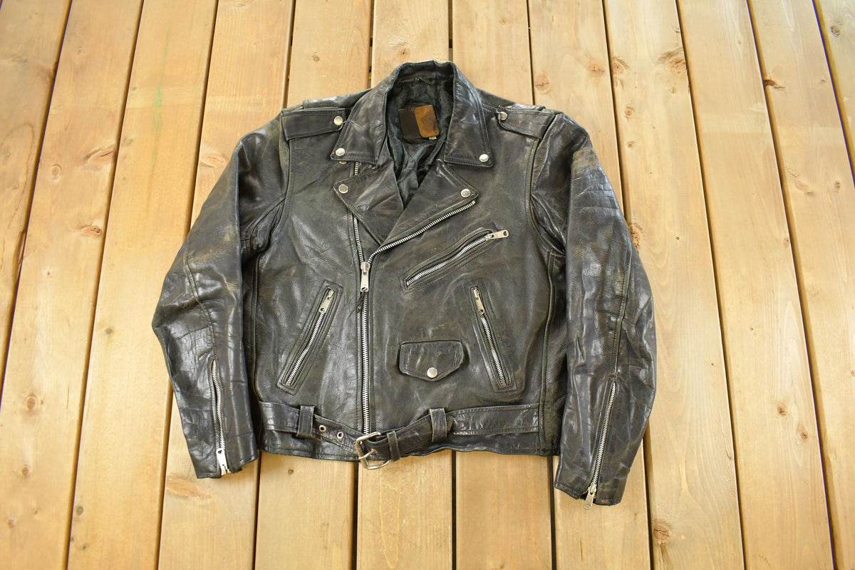 Vintage 1990s Leather Biker Jacket Men's Small