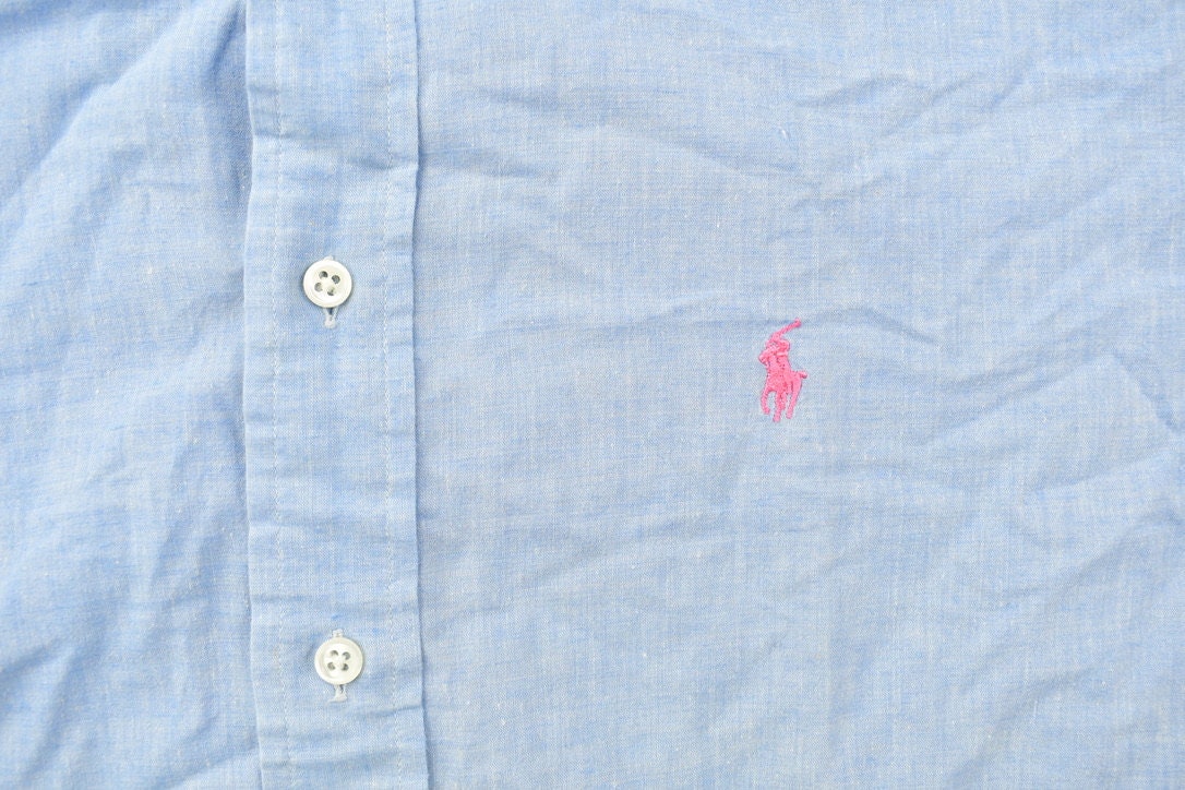 Vintage 1990s Polo Ralph Lauren Blue And Pink Button Up Shirt