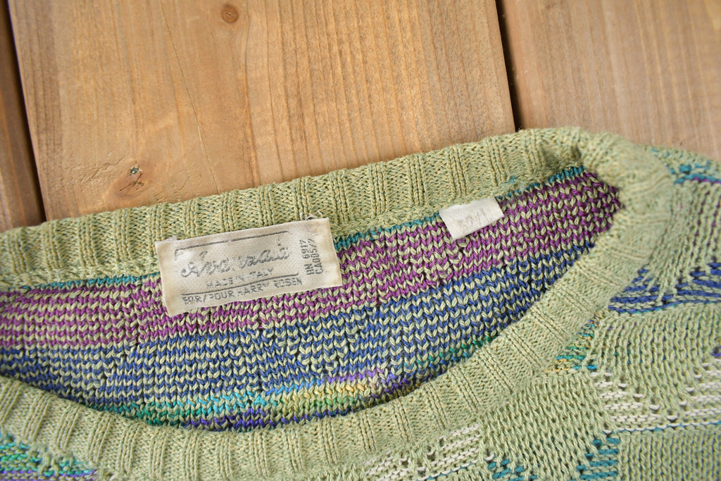 Vintage 1980s Harry Rosen Abstract Knit Crewneck Sweater Made In Italy