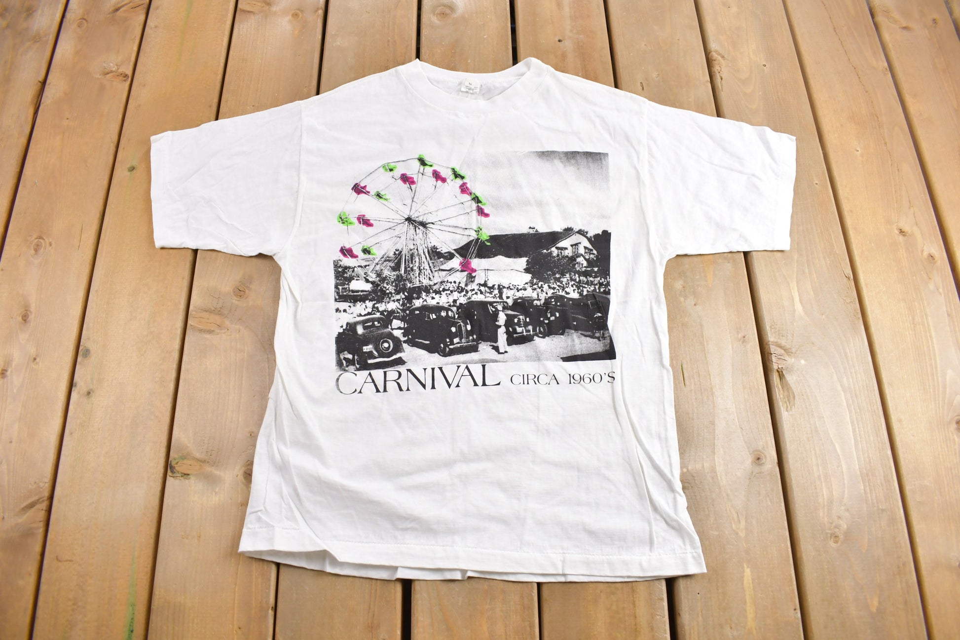 Vintage 1990s Carnival Circa 1960s Theme Graphic T-Shirt / Deadstock / Vintage Art Tee / Single Stitch / Made In Australia / Carnival