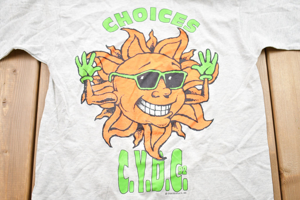 Vintage 1992 Kids CYDC Choices Sun Graphic T-Shirt