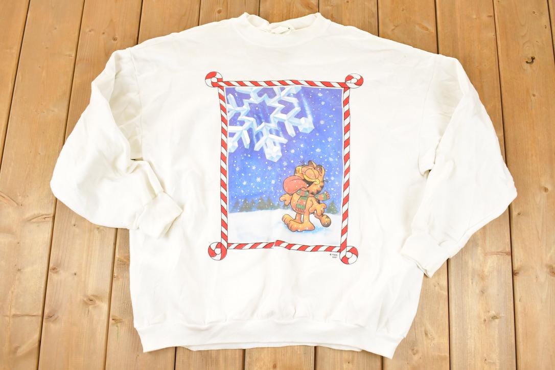 Vintage 1990s Garfield Christmas Jerry Leigh Looney Tunes Cute Christmas Crewneck Sweatshirt Men's XL