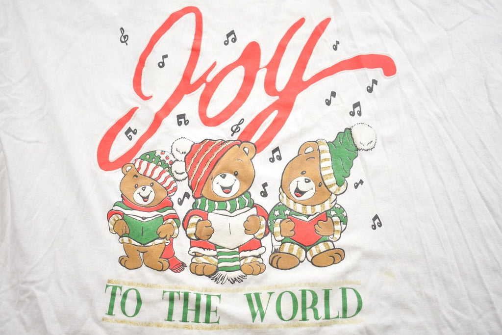 Vintage 1990s Joy to The World Christmas Carol Teddy Bear Theme Graphic T-Shirt