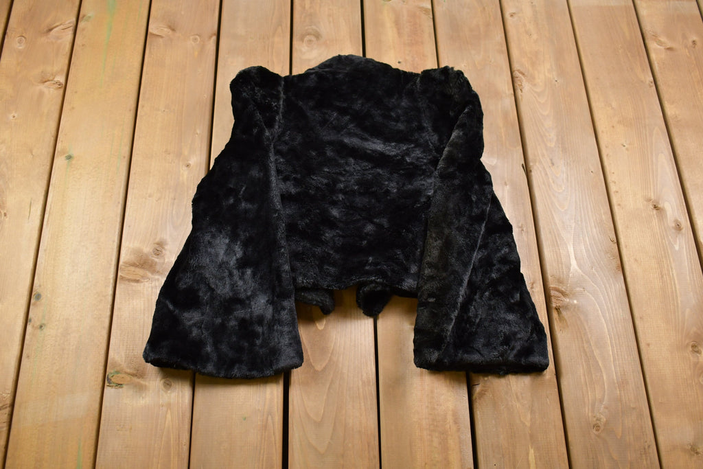 Vintage 1980s Cropped Black Rabbit Fur Coat