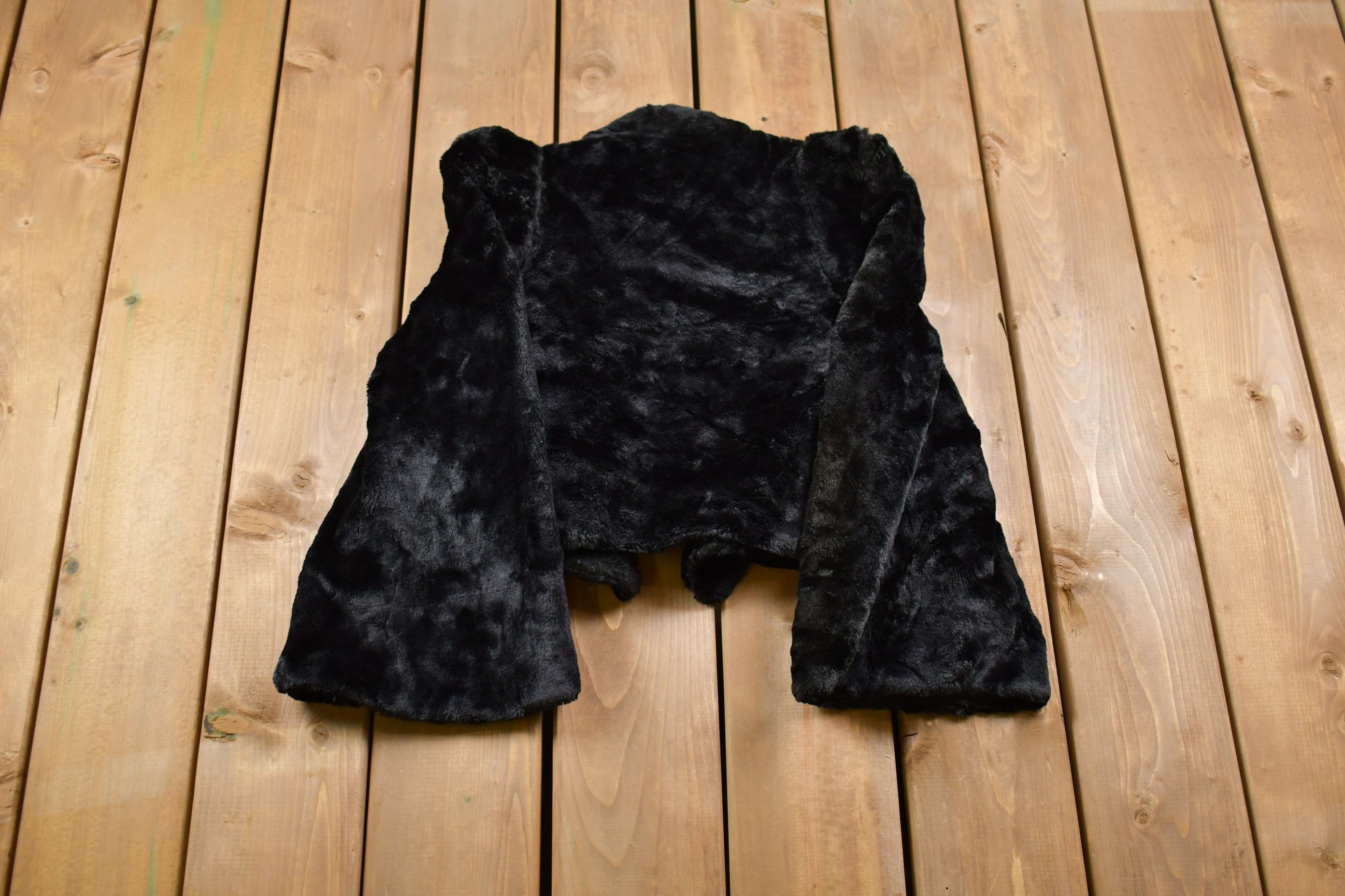 Vintage 1980s Cropped Black Rabbit Fur Coat
