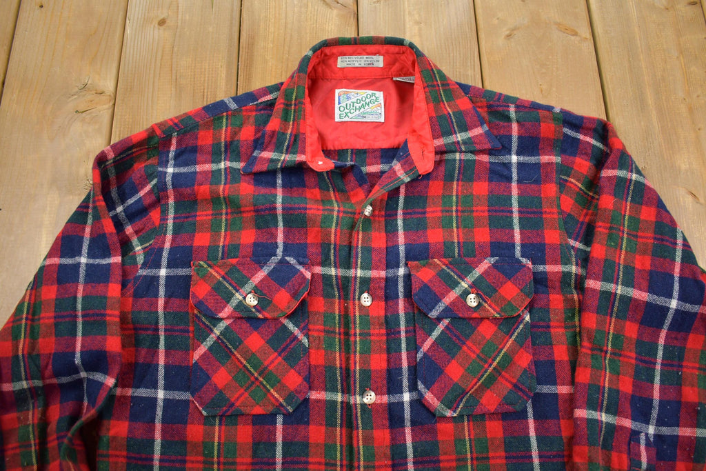Vintage 1980s Outdoor Exchange Wool Plaid Flannel Button Up Shirt