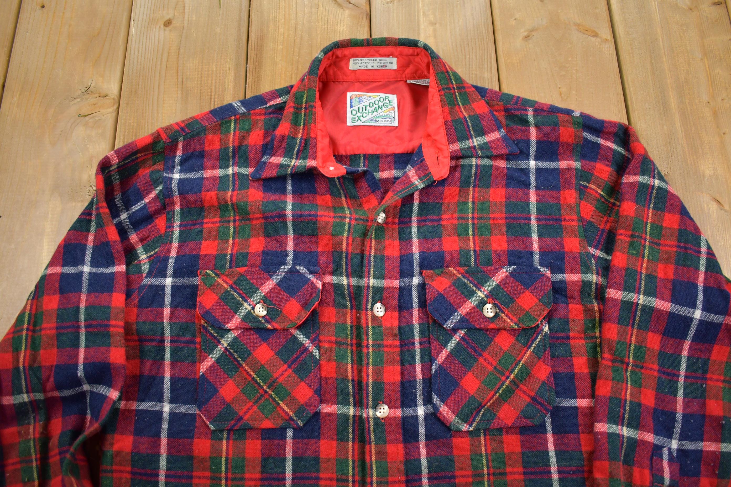 Vintage 1980s Outdoor Exchange Wool Plaid Flannel Button Up Shirt