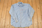 Vintage 1990s Warner Brothers Bugs Bunny Gang Embroidered Denim Button Up Shirt Mens L