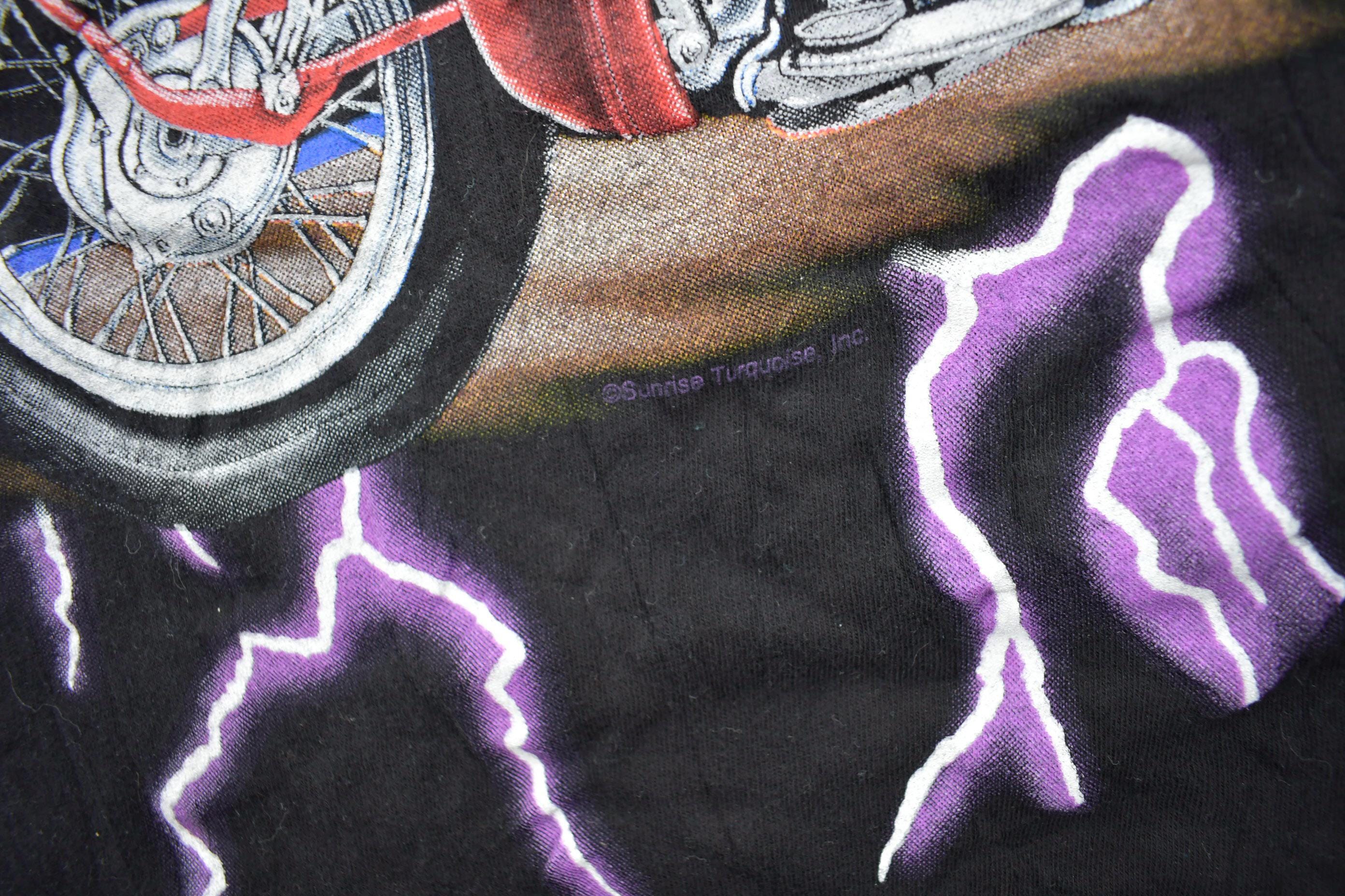 Vintage 1990s American Thunder Bald Eagle Motorcycle Graphic T-Shirt