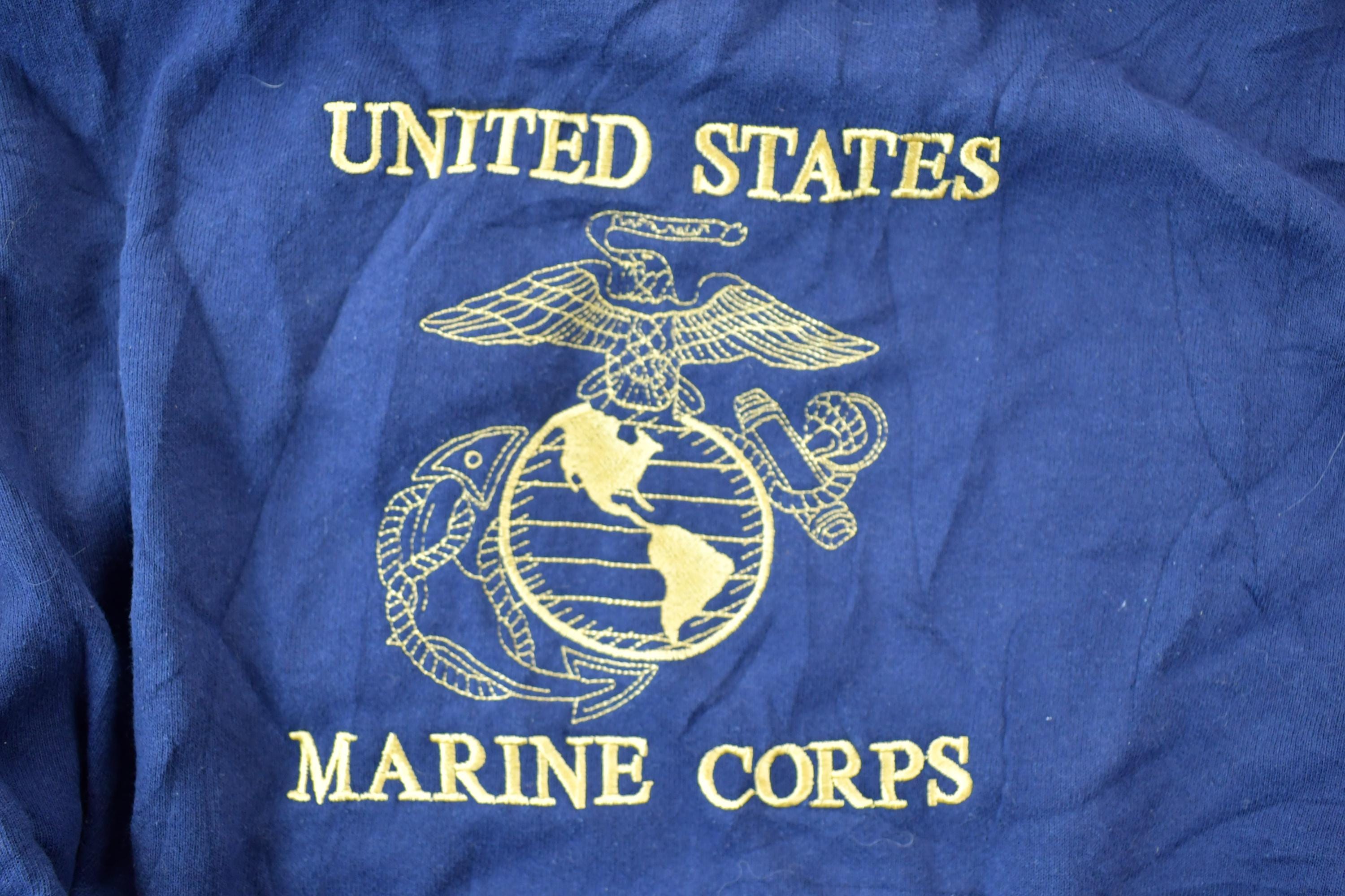 Vintage 1990s United States Marine Corp Embroidered Graphic Hoodie