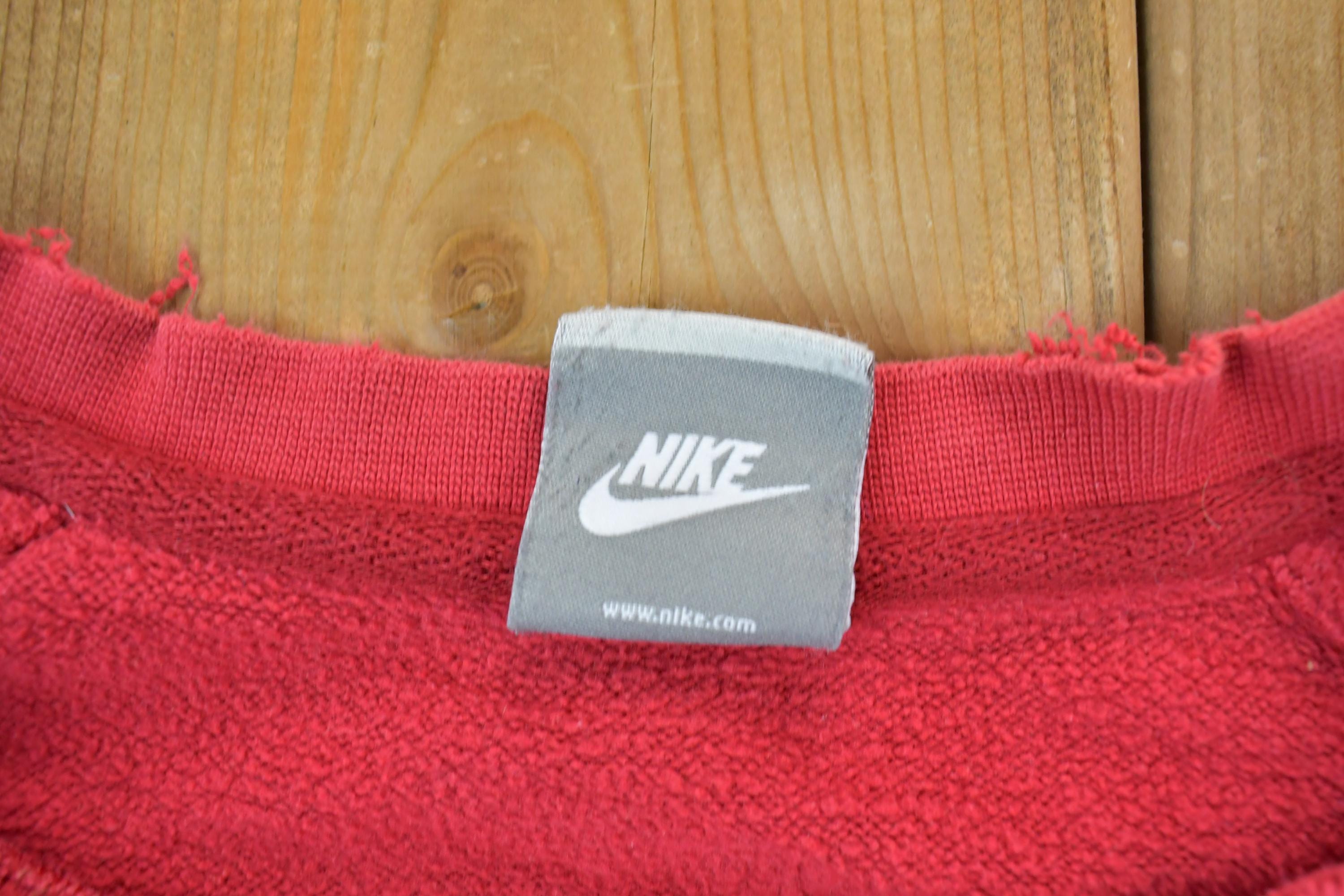 Vintage 1990s Red Nike Embroidered Mini Swoosh Crewneck Sweatshirt