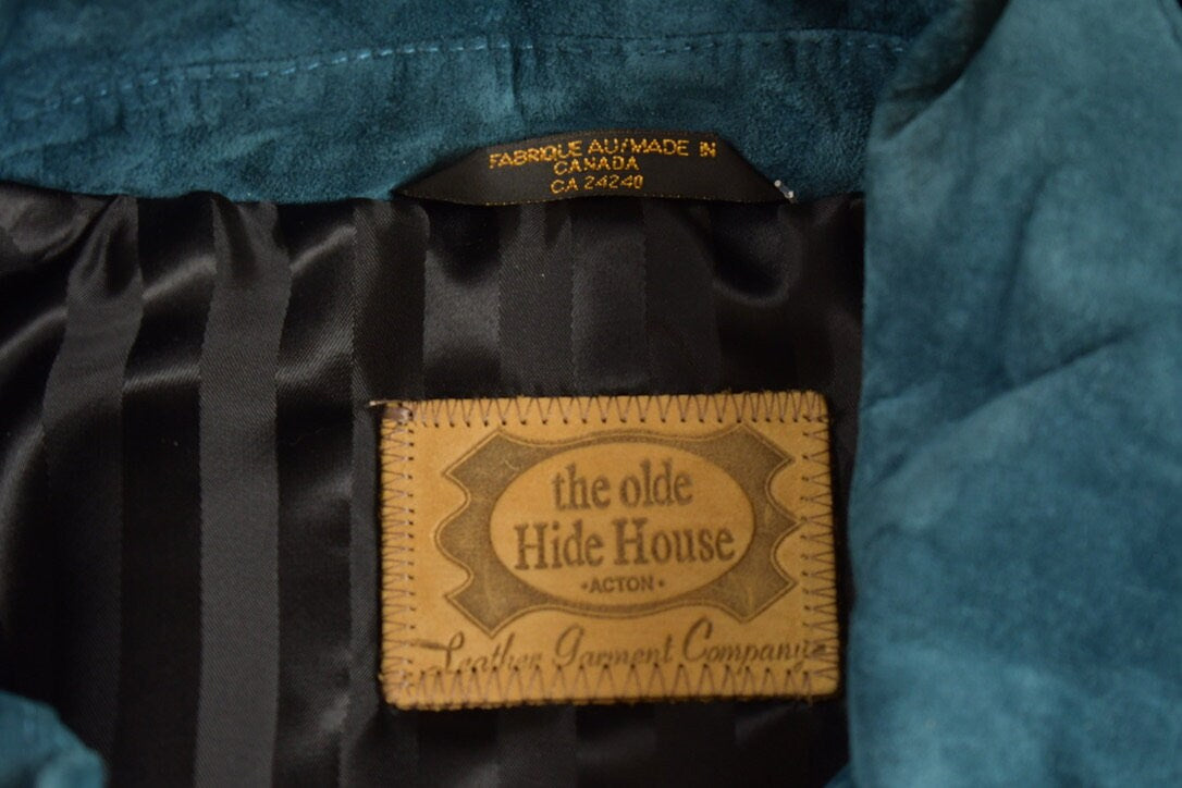 Vintage 1980s The Olde Hide House Suede Leather Fur Coat