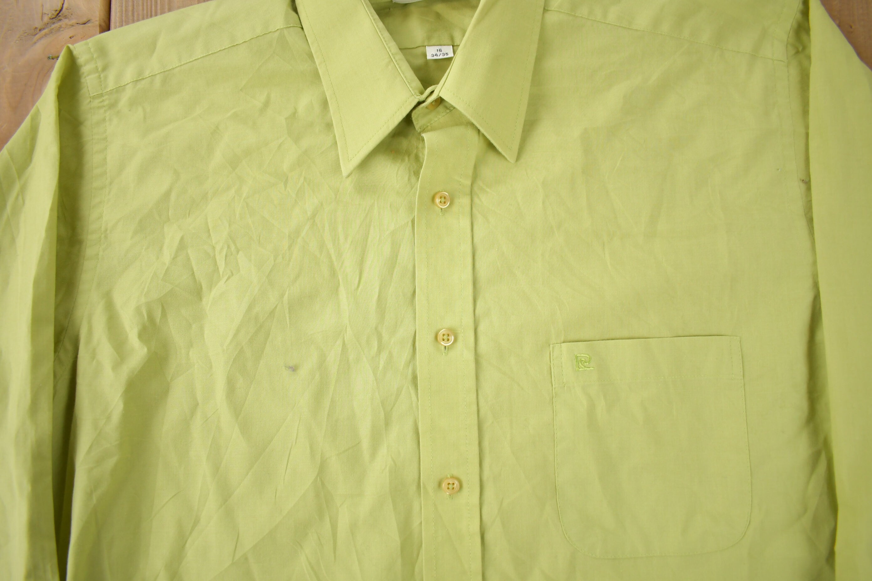 Vintage 1990s Pierre Cardin Green Button Up Dress Shirt