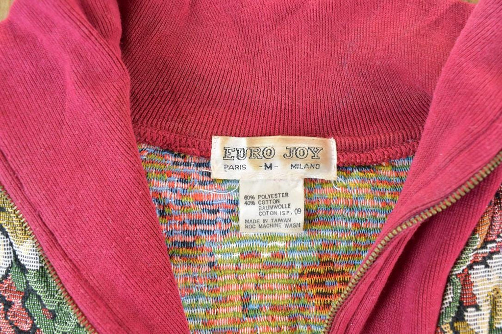 Vintage 1990s Euro Joy Floral Embroidered Quarter Zip Crewneck Sweatshirt