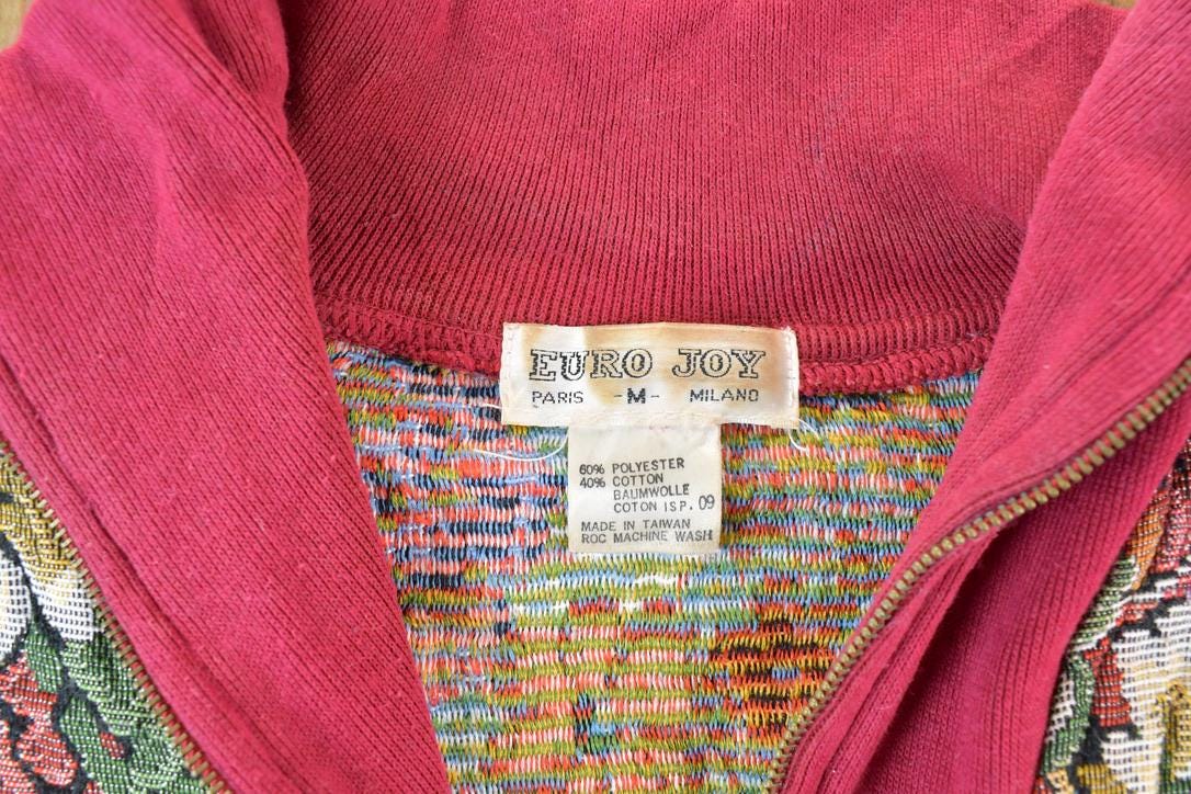 Vintage 1990s Euro Joy Floral Embroidered Quarter Zip Crewneck Sweatshirt