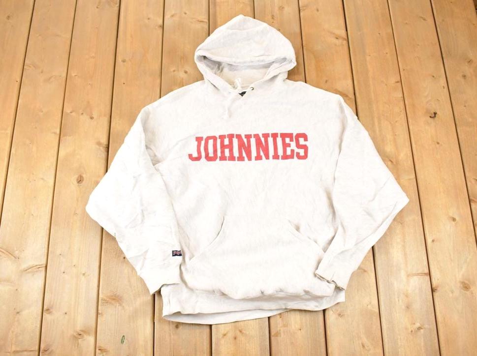 Vintage 1990s Jansport Cross Grain Johnnies Graphic Print Hoodie Sweatshirt Men's M