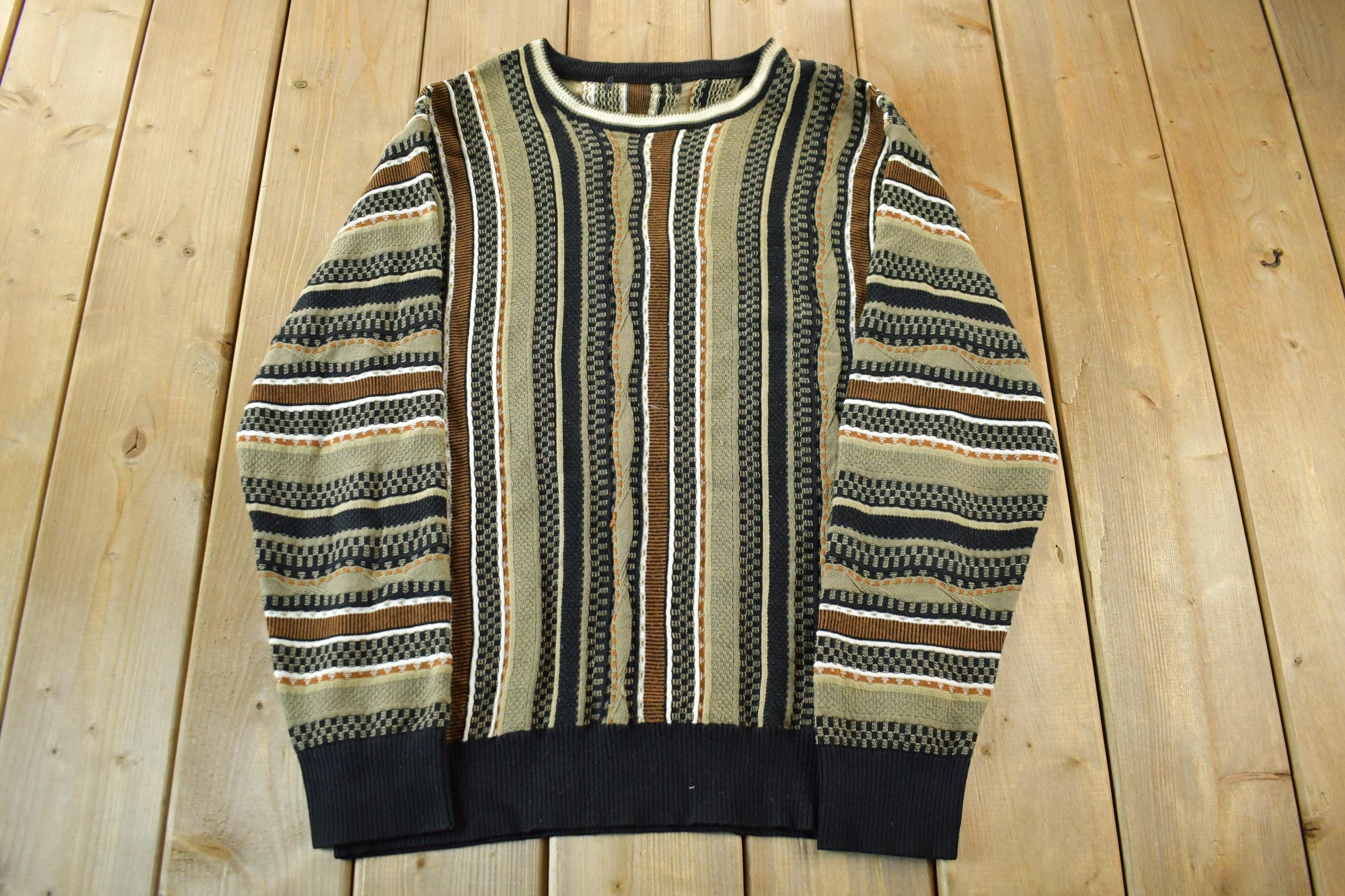 Vintage 1990s Knit Abstract 3D Pattern Crewneck Sweater