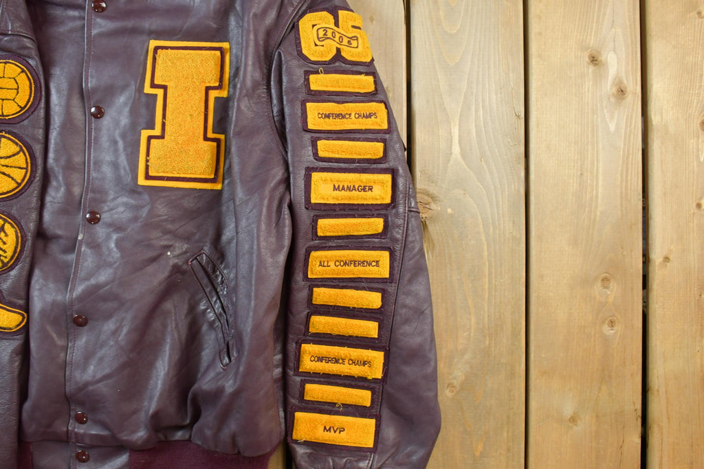 Vintage 2005 Holloway Lorelle Collegiate Leather Bomber Jacket Made In USA