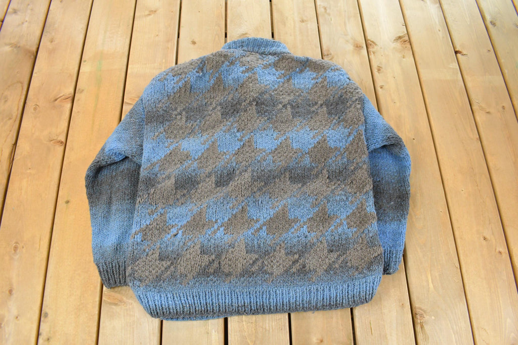 Vintage 1980s Del Mundo Wool Hand Knit Full Zip Sweater Men's Large