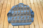 Vintage 1980s Del Mundo Wool Hand Knit Full Zip Sweater Men's Large