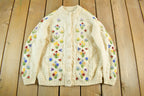 Vintage 1980s Floral Knit Cardigan Sweater Women's Medium