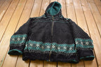 Vintage 1990s Winter Themed All Over Zip Up Fleece Sweater