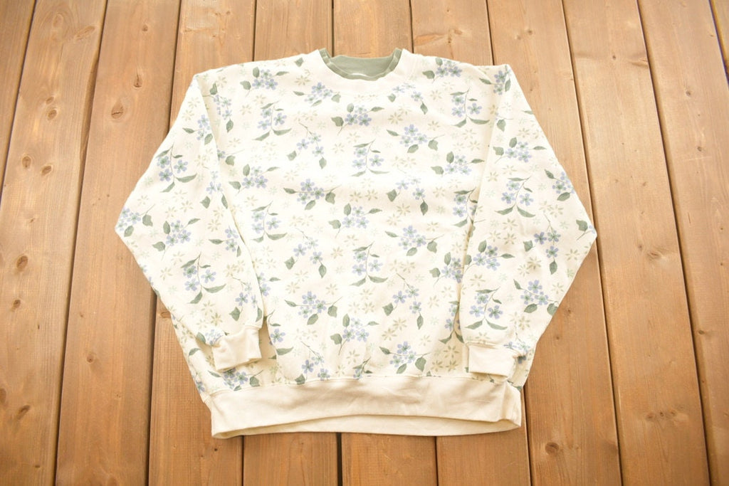 Vintage 1990s Double Collared Floral Graphic Crewneck Sweatshirt