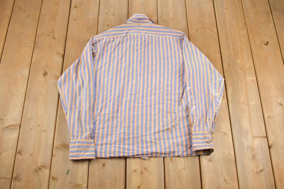 Vintage 1970s Guardsman Formal Striped Button Up Long Sleeve Shirt  70s aesthetic