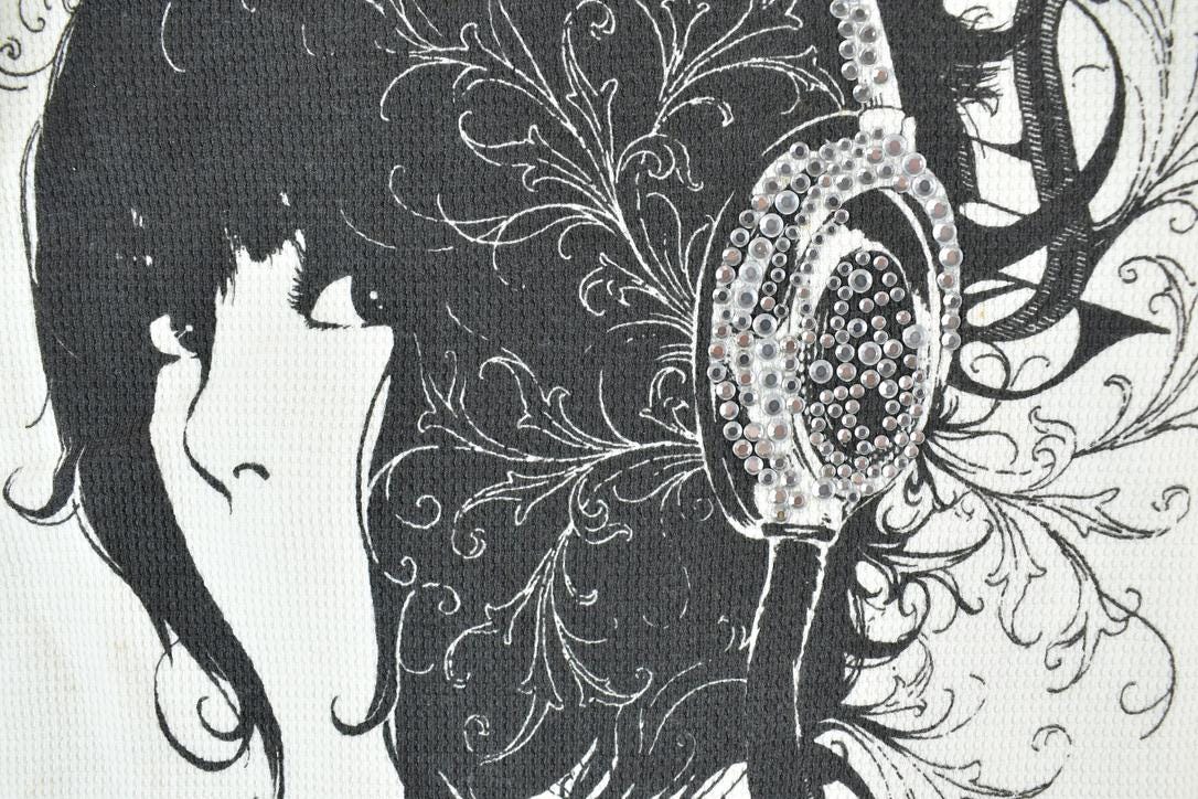 Women Vintage Vigoss Y2K Dj Waffle Knit T-Shirt / Vigoss Grunge Skull Print / Contrast Stitch / Internet Famous Clothing / Over Dyed