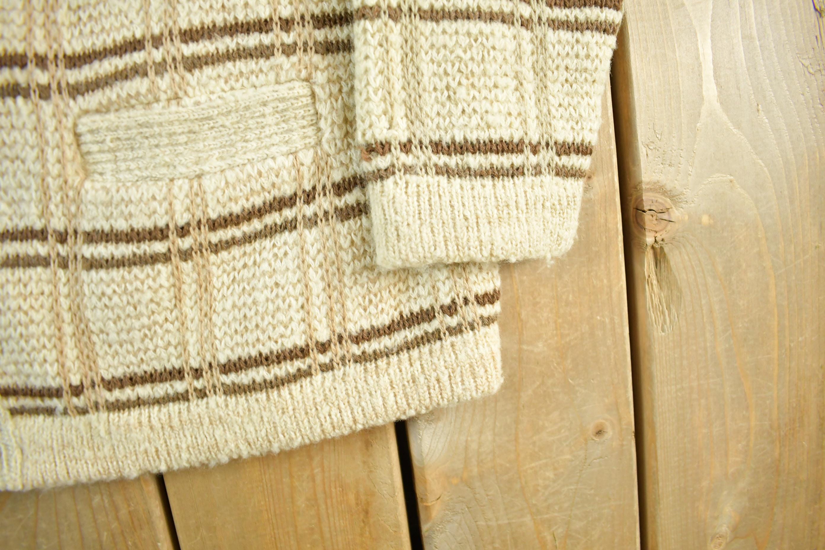 Vintage 1960s Cladwell Wool Knit Cardigan Sweater Adult Medium  Vintage 60s Crewneck  Made in Canada  True Vintage