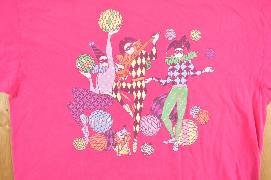 Vintage 1990s Pink Mardi Gras Jester T Shirt
