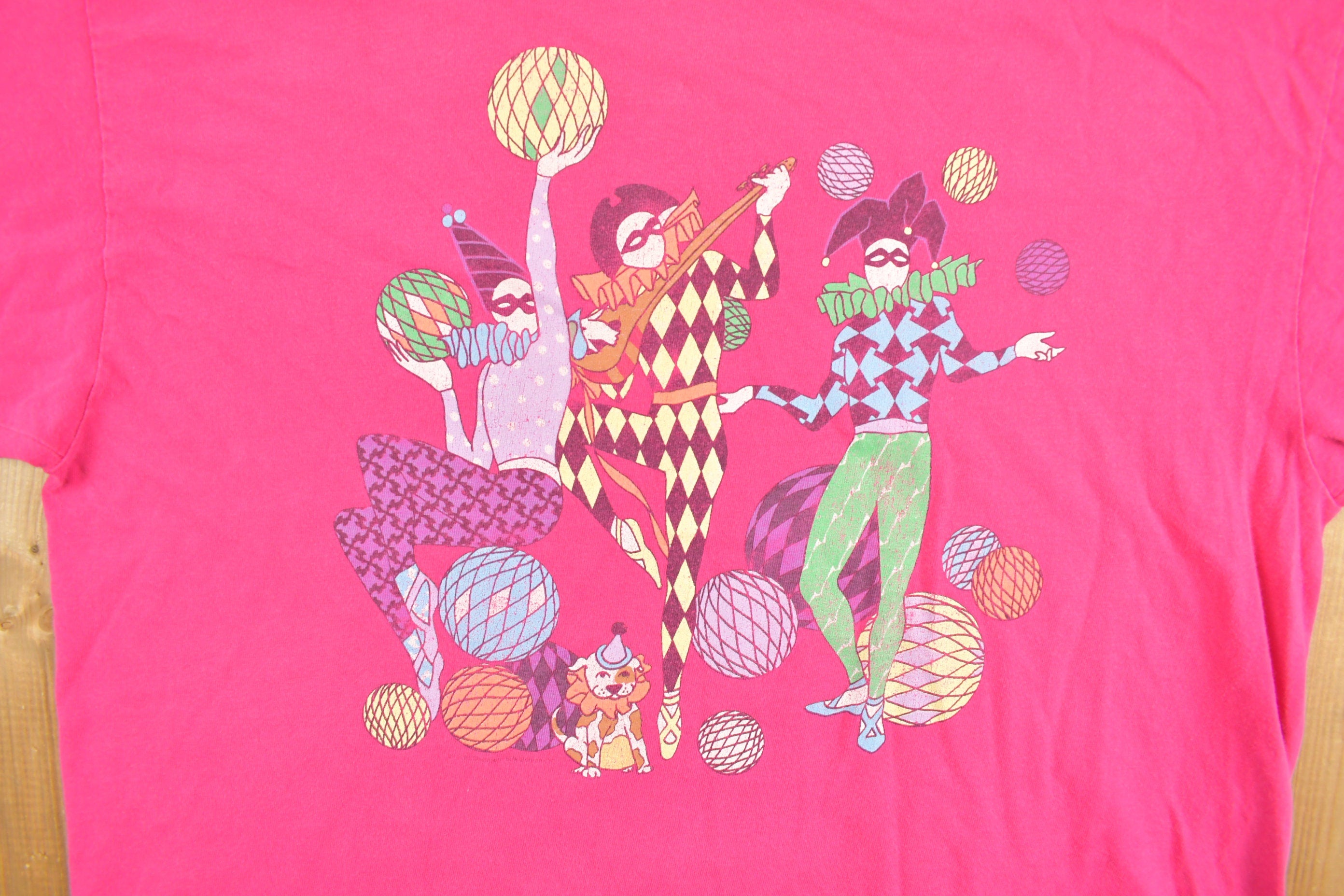 Vintage 1990s Pink Mardi Gras Jester T Shirt