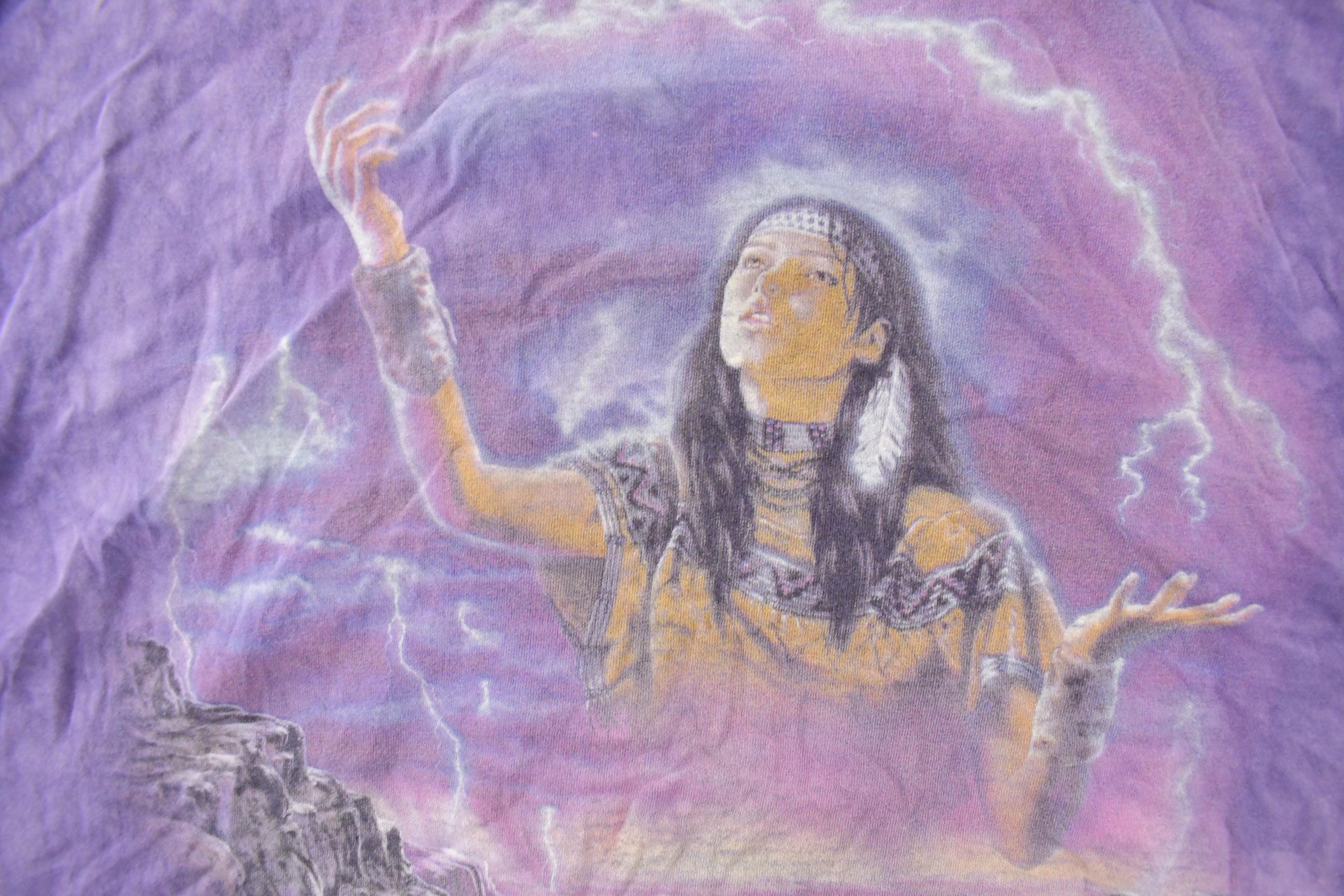 Vintage 1990s The Mountain Native Wolf Theme Tie Dye T-Shirt Men's 2XL
