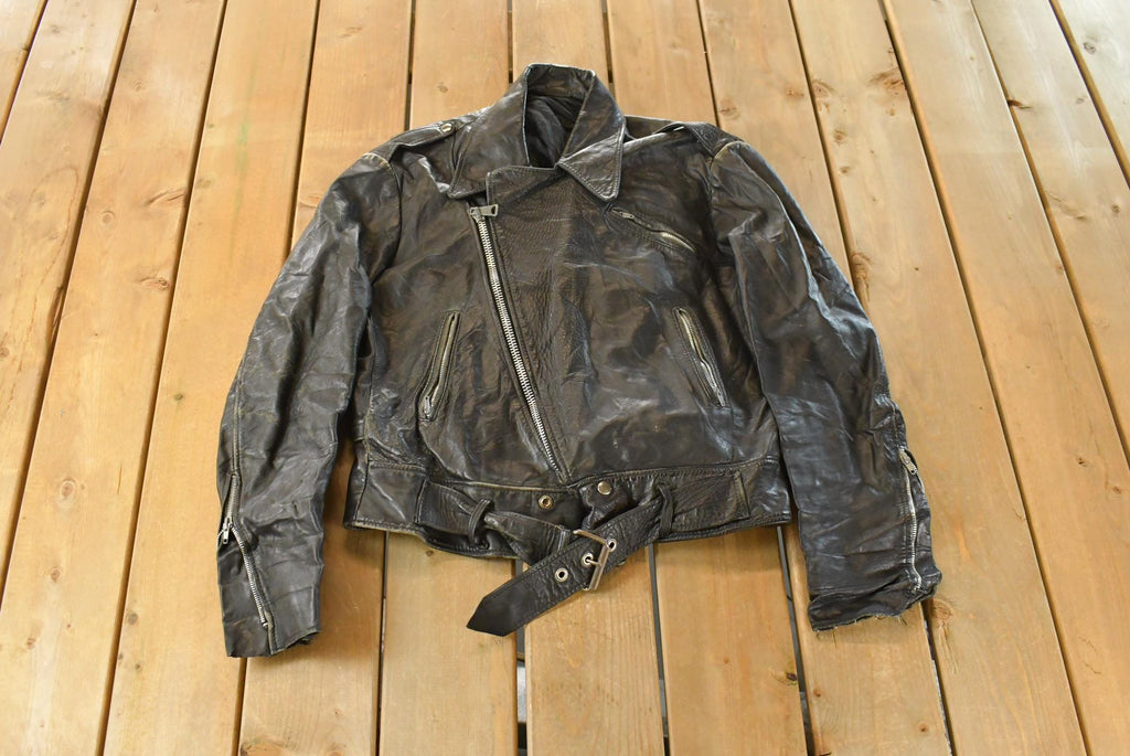 Vintage 1980s Biker Motorcycle Leather Jacket Men's Medium
