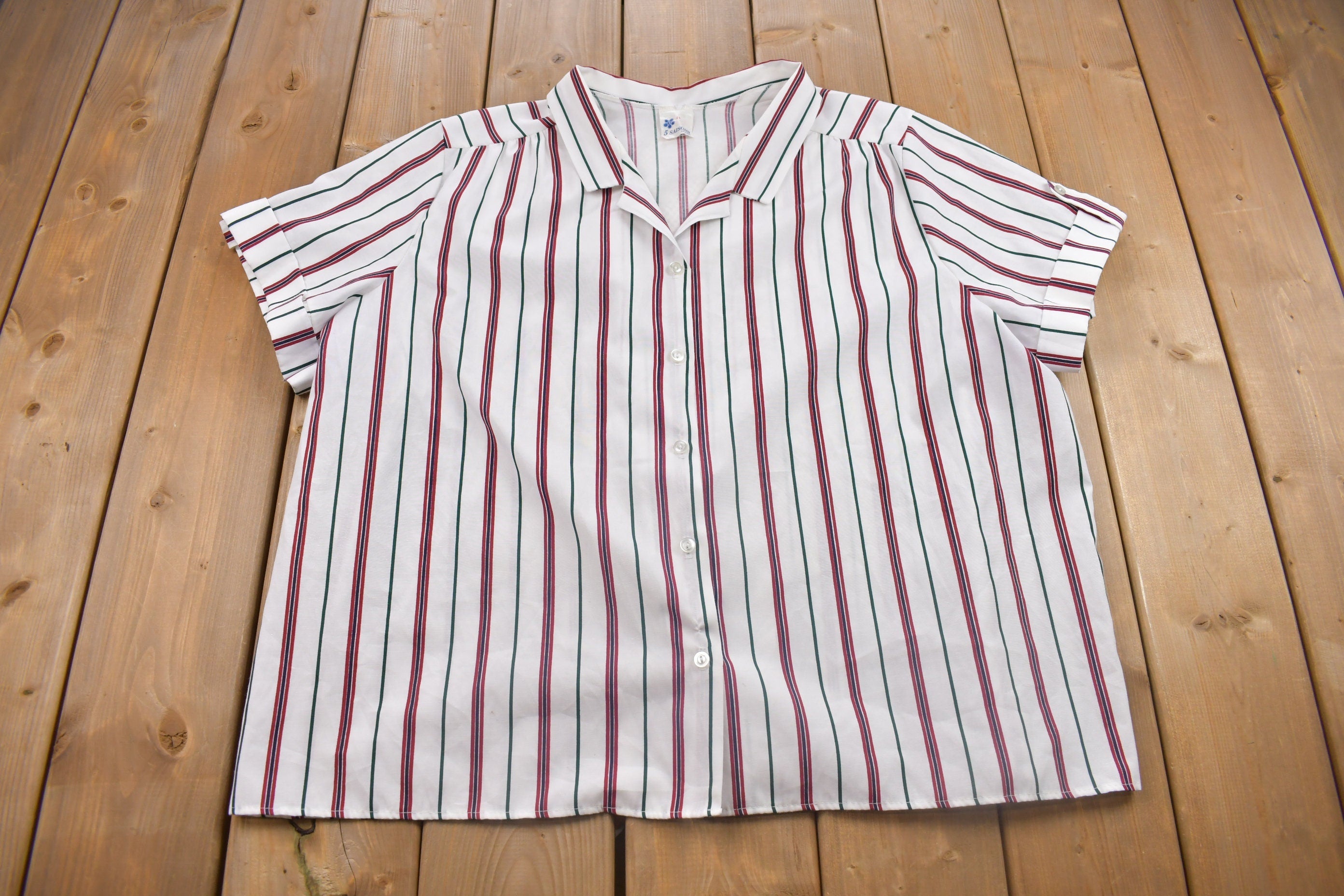 Vintage 1980s 5 Seasons Vertical Striped Button Up Shirt
