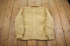 Vintage 1980s 100% Wool Cable Knit Fisherman Turtleneck Sweater