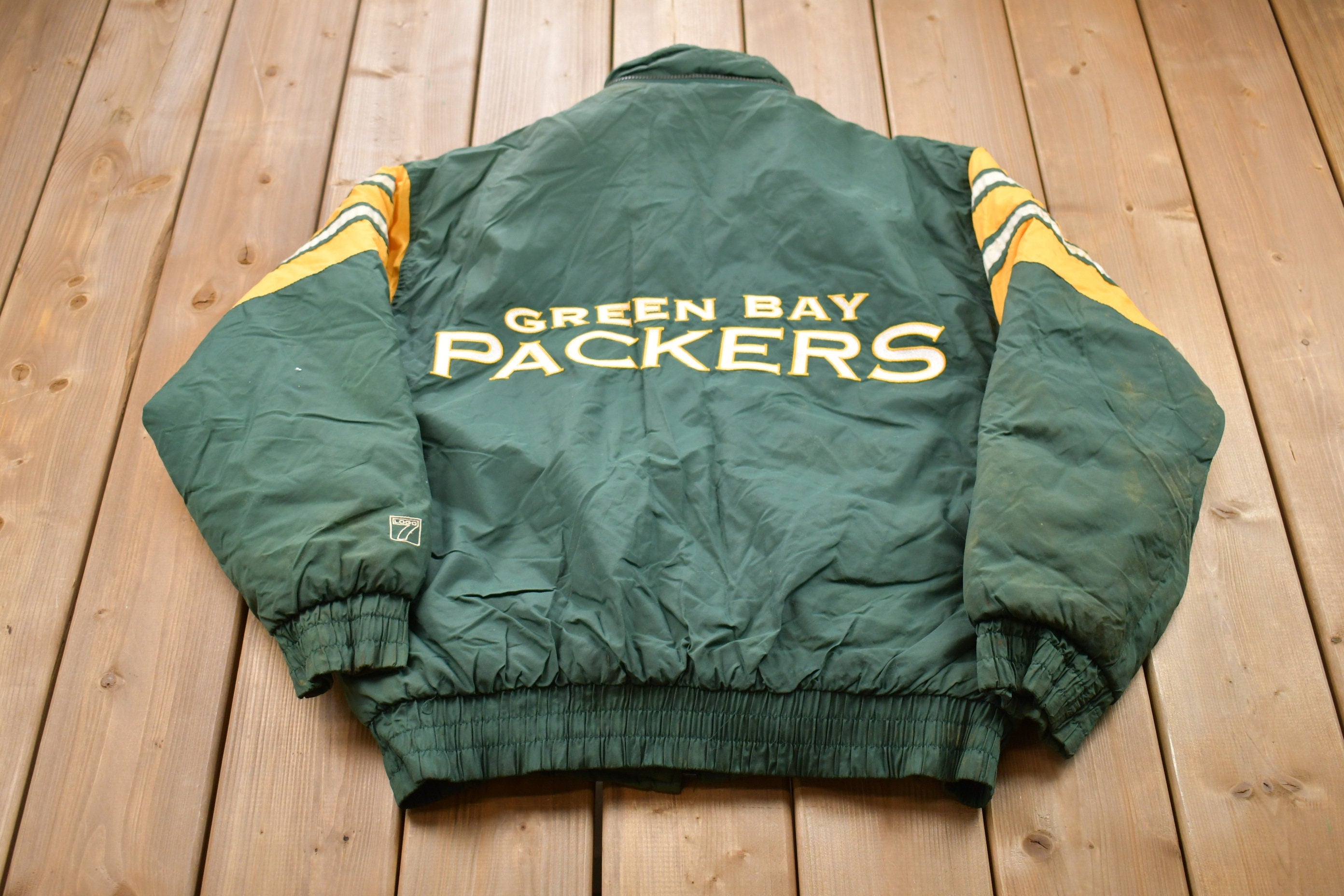 Vintage 1990s Green Bay Packers Logo7 Game Day Windbreaker Jacket /