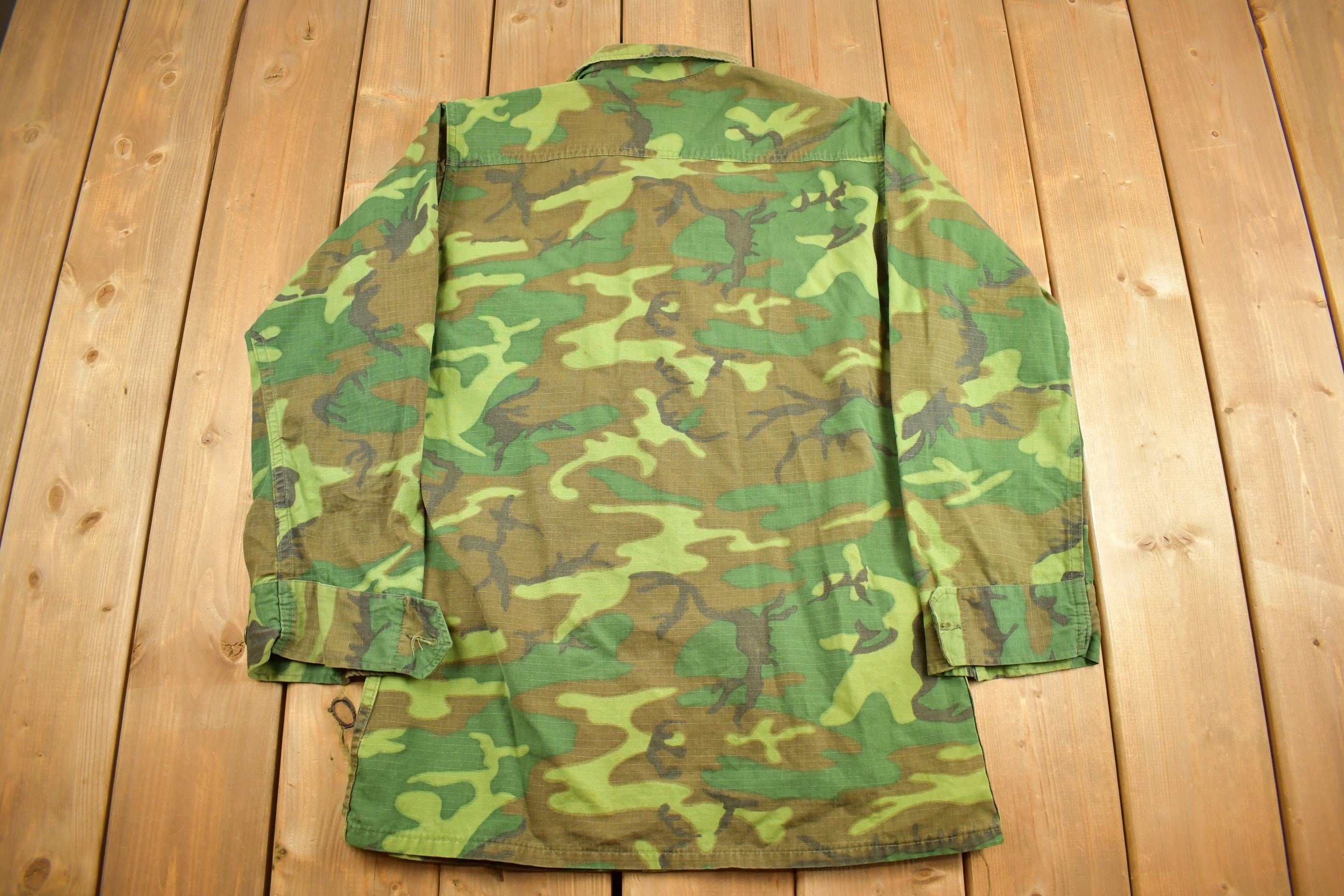 Vintage Shirt ERDL Camouflage Vietnam Rip Stop Coat Uniform Army Green