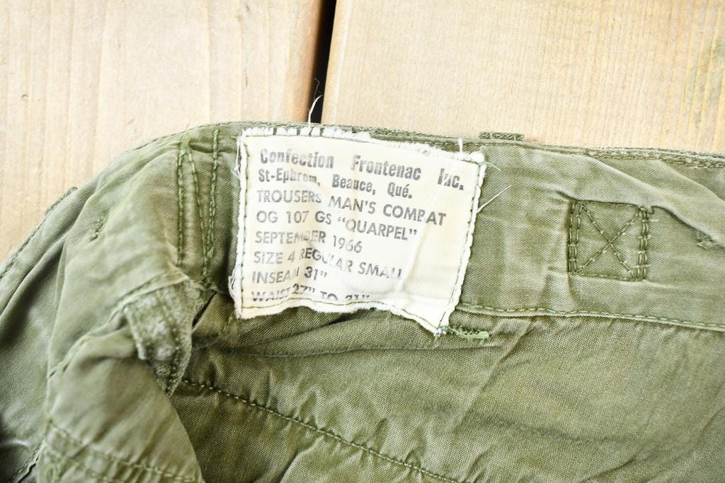 Vintage 1960s OG 107 Army Green Military Cargo Pants Size 28 x 27