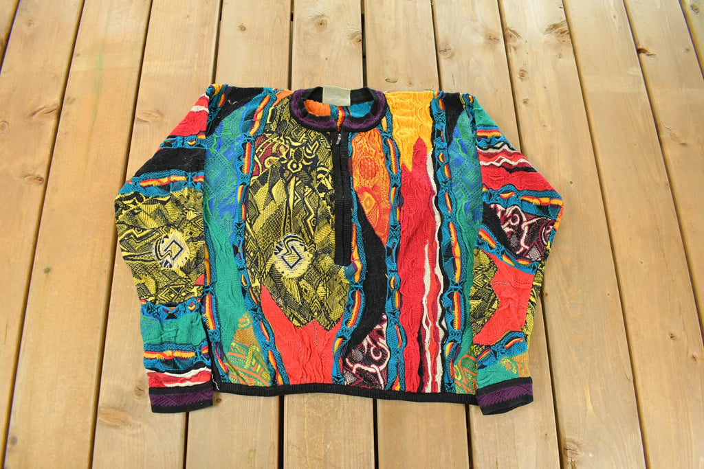Vintage 1990s Coogi Quarter Zip 3D Knit Abstract Crewneck Sweater Women's S