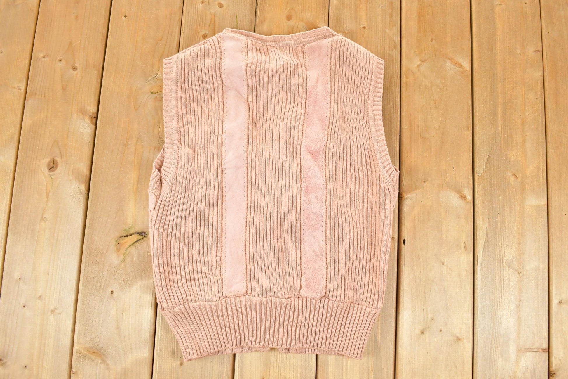 Vintage 1970s Tami Sportswear Abstract Knit Leather Cardigan Sweater Vest Women's S