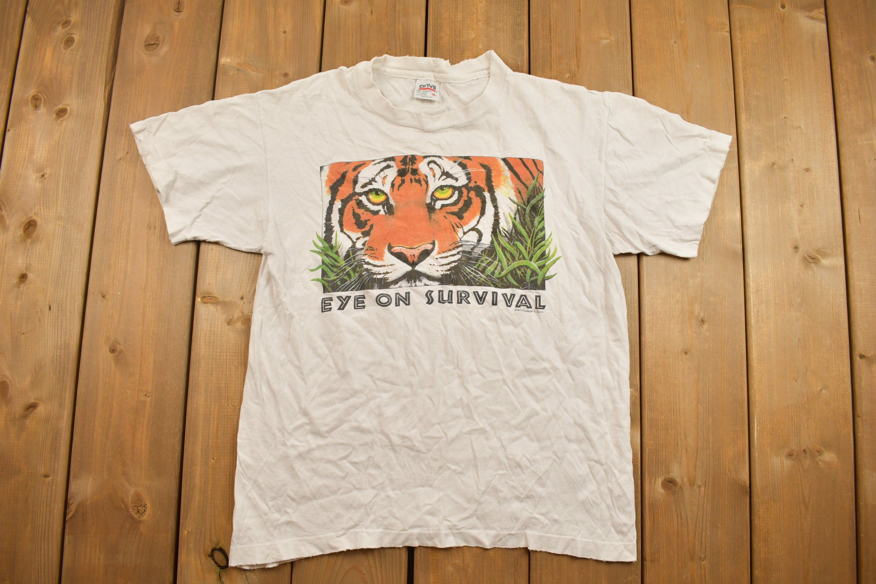 Vintage 1990s Eye On Survival Tiger Graphic T-Shirt