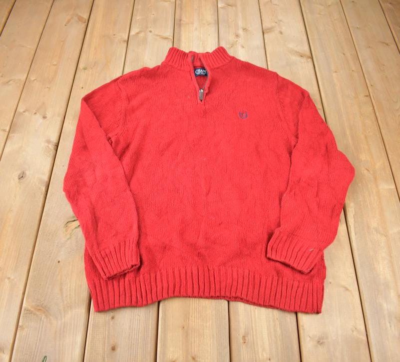 Vintage 1990s Chaps Red Knit Quarter Zip Sweater