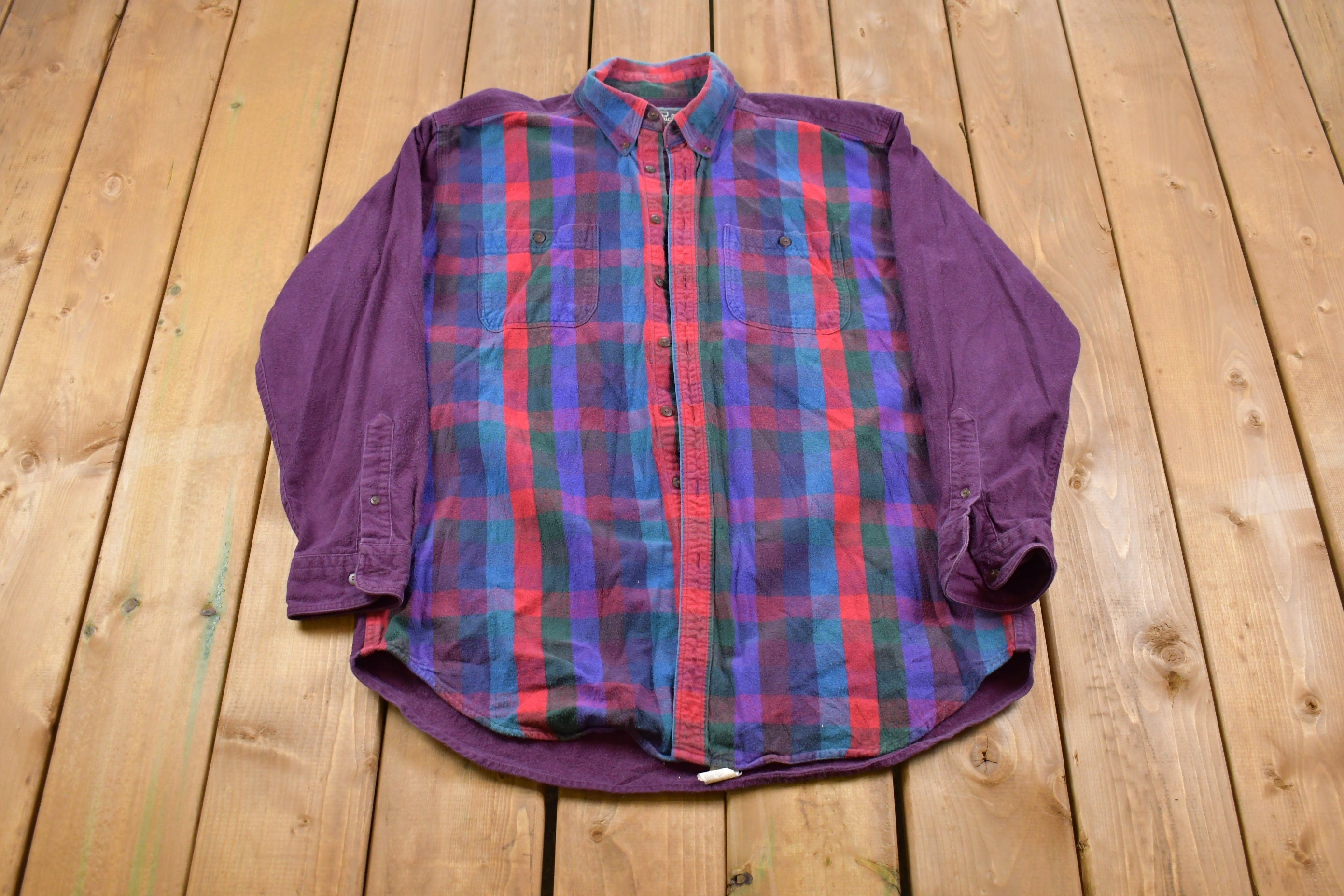 Vintage 1990s Woolrich Plaid Color Block Button Up Shirt