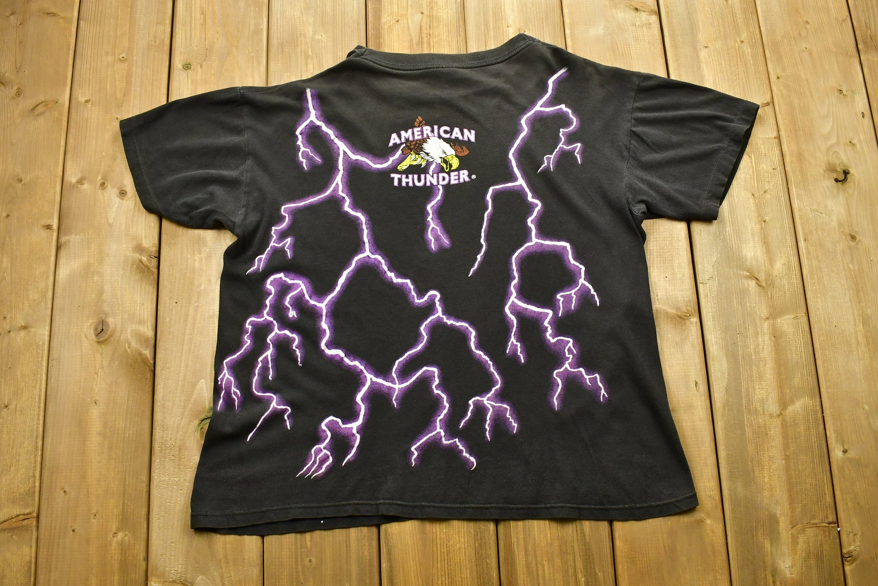 Vintage 90's American Thunder Follow Nobody Graphic Lightning T-Shirt