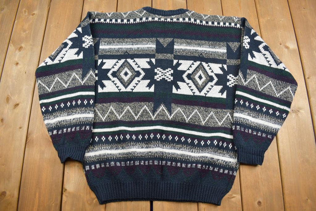 Vintage 1990s Graphix Abstract Striped Knit Crewneck Sweater /