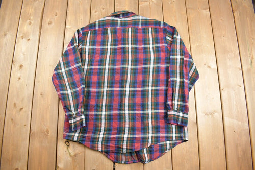 Vintage 1990s Outdoor Exchange Plaid Button Up Shirt / Lined / 1990s Button Up / Vintage Flannel / Basic Button Up