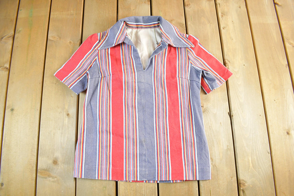 Vintage 1970s Striped Disco Collar Shirt Adult Small