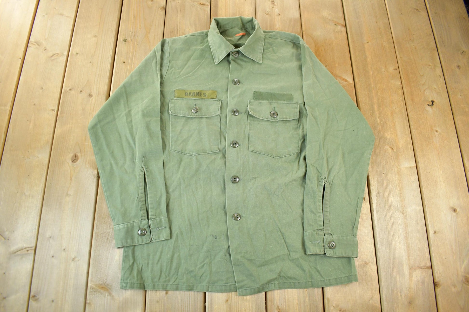 Vintage 1970s 1980s Army OG-107 Military Sateen Shirt Men's Large  Field Combat Shirt  Militaria